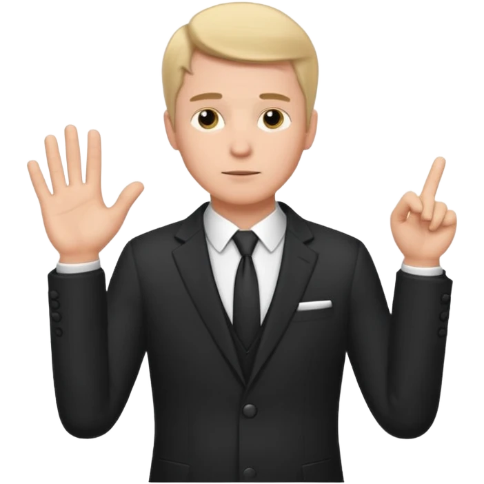 white man in formal suit in thought, shows something with his hand emoji