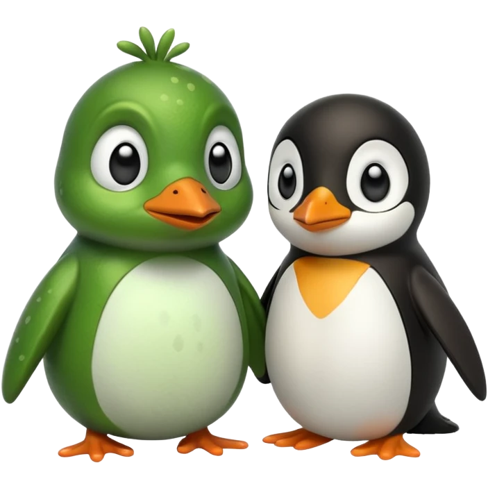 A frog and penguin emoji