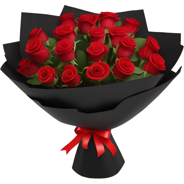 Beautiful bouquet of red roses in a black package with a red Ribbon  emoji
