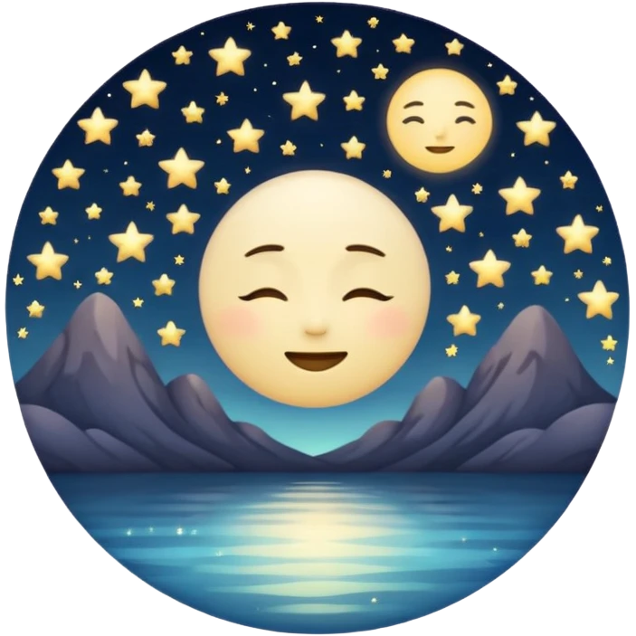 "Design a calming circle emoji for evening reflection. Soft moonlight, gentle stars, peaceful or spiritual symbols. No people - emphasize tranquil colors, night sky elements, and serene spiritual imagery." emoji