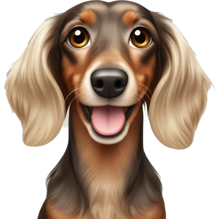 long haired dachshund dapple light brown with cream colored patches emoji