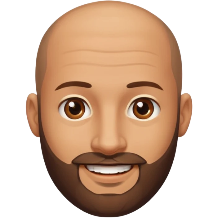 man, shaved head with stubbles, brown eyes, full beard, smiling emoji