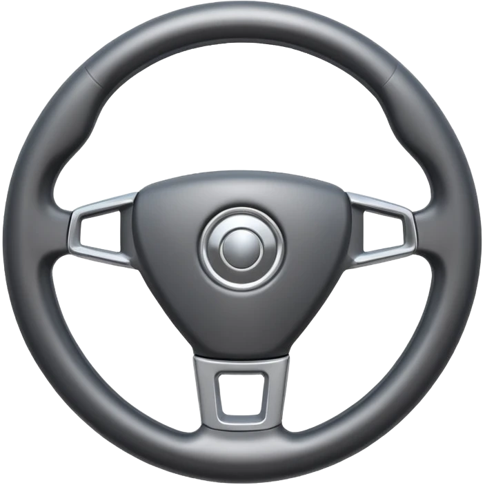 A futuristic steering wheel emoji made of silver chrome, minimal geometric design, smooth metallic surface, soft reflections, iOS emoji style, centered, clean white background emoji