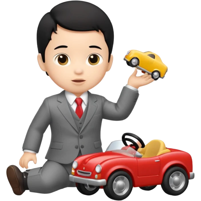 black haired baby playing car, wear suit emoji