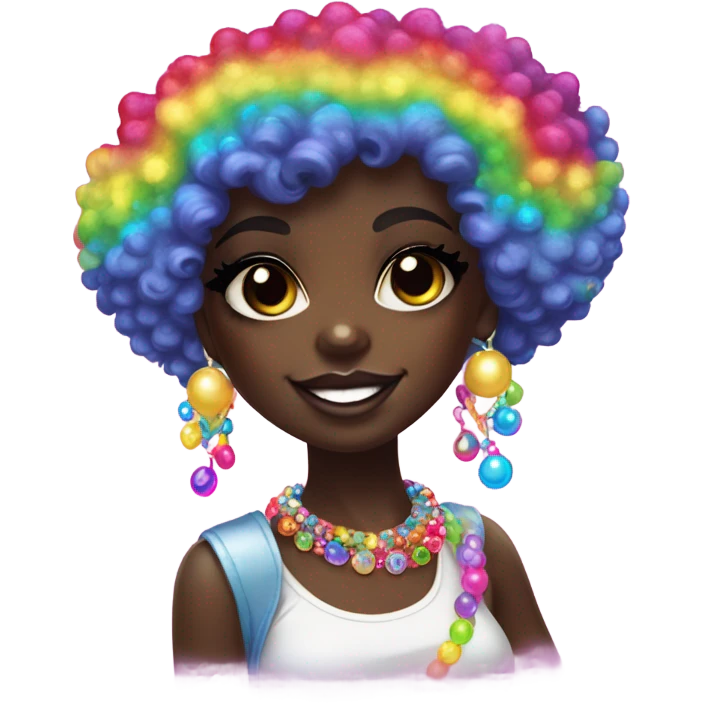 Lisa frank dark skin girl with rainbow Afro with pearls emoji