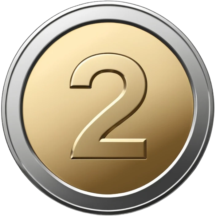 Emoji icon of a metal coin with engraved number 2, minimalist style, isolated, only metal color emoji