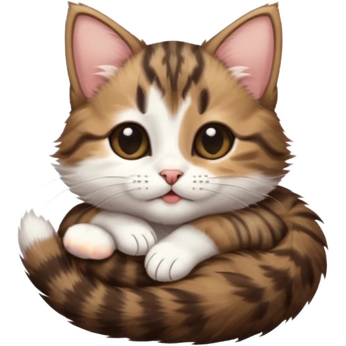 dark brown tabby and white kitten in funny positions stretched our upside down with eyes closed emoji
