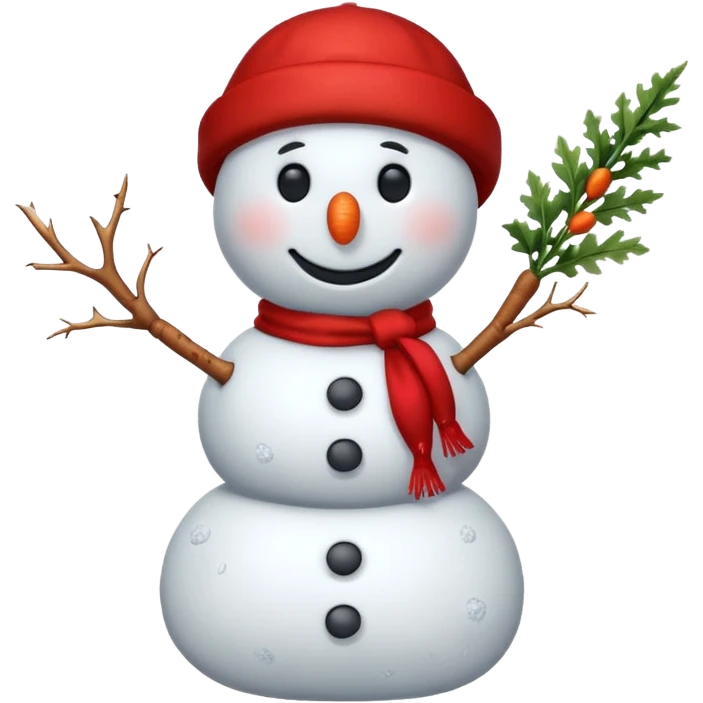 A cute snowman emoji, full-length, side view, wearing a stylish red beret. emoji