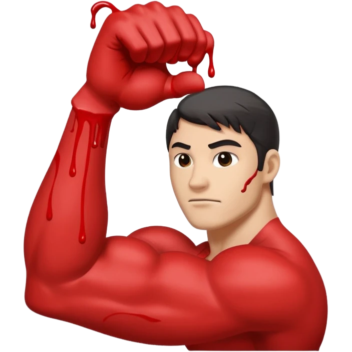 flexed bicep muscle with red paint dripping from hand emoji