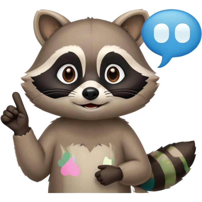 calm raccoon mascot pointing to text bubble, soft gesture, minimalistic ...