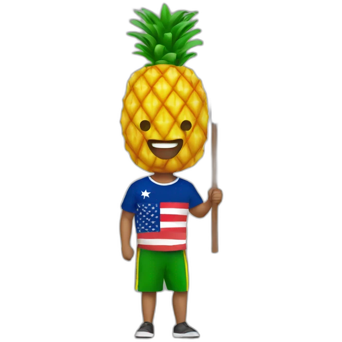 supporter who carries a flag with a pineapple on it emoji
