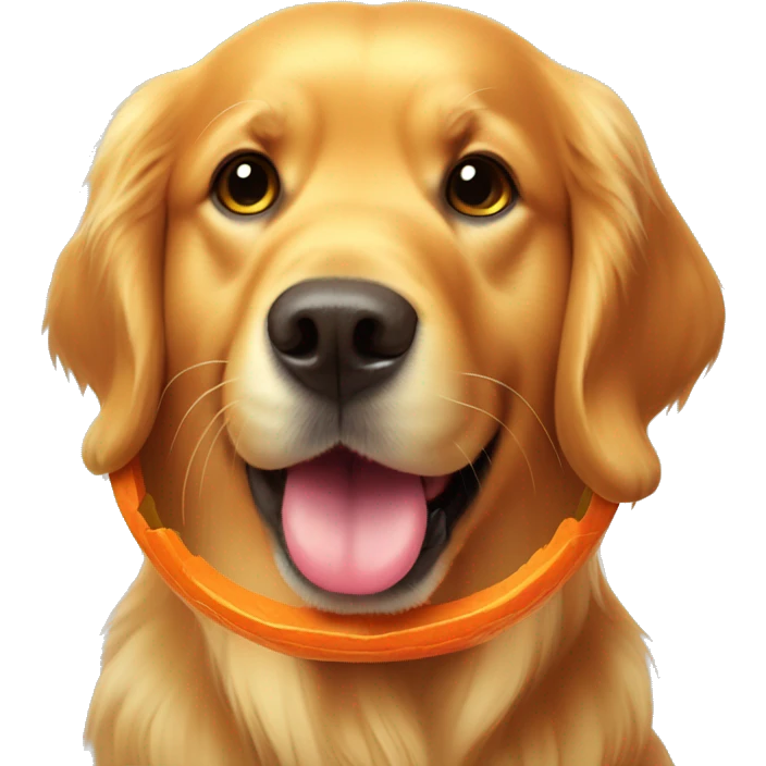 Golden retriever with a jack o lantern bucket full of colorful candy emoji