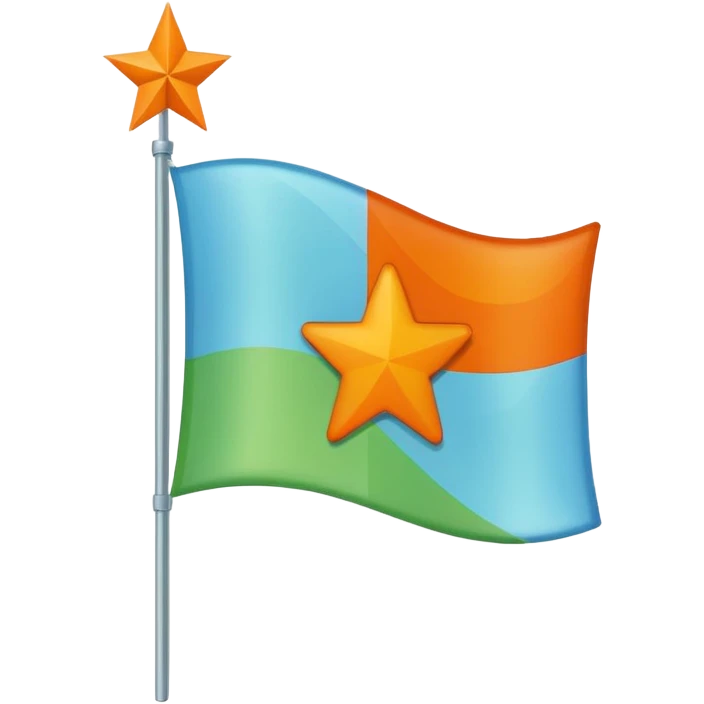 create a flag with orange star in the left and the light green in top and bottom and the light blue triangle left to Right and blue on the right up to down behind the light blue triangle emoji