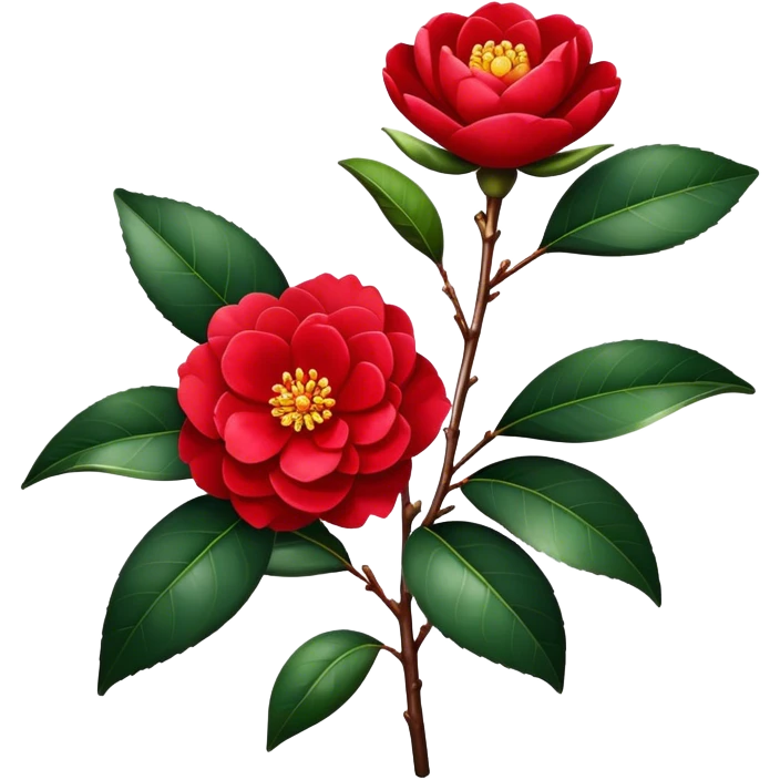 single Red Camellia, straight stem emoji