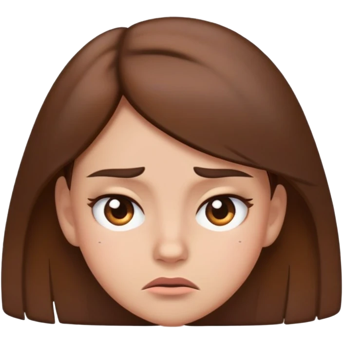 Annoyed girl with brown hair emoji with squinted eyes and one eyebrow raised emoji