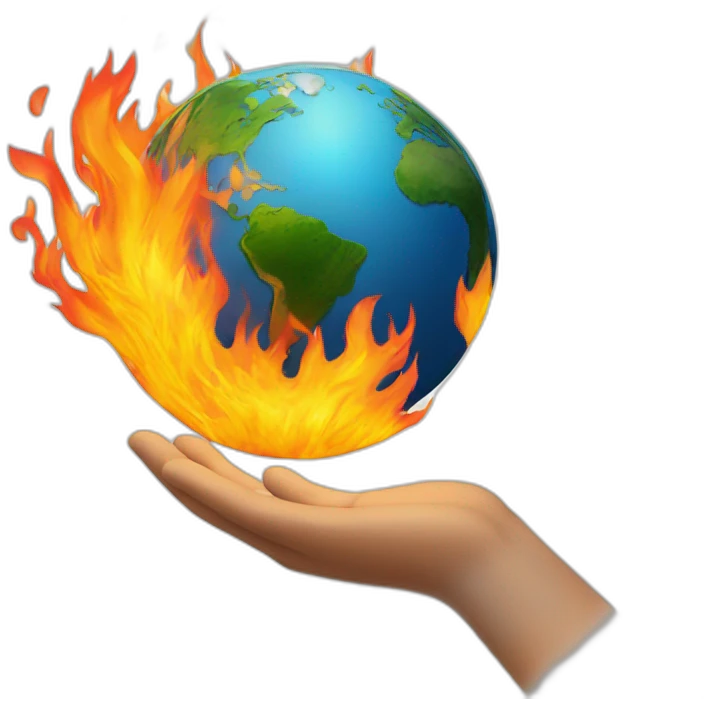 globe on fire grabbed by 2 hands emoji