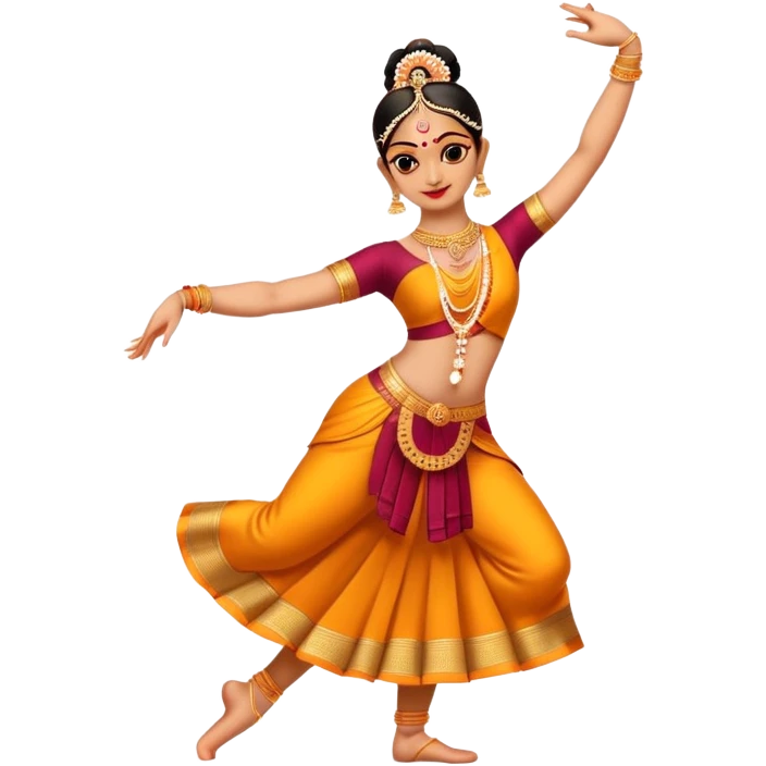 cinematic-realistic-bharatanatyam-dance-emoji,-depicted-as-an-elegant-classical-indian-dance-performance-with-graceful-poses,-intricate-costumes,-and-expressive-hand-gestures,-rendered-with-rich-textures-and-warm-dramatic-lighting, single dancer full body  emoji