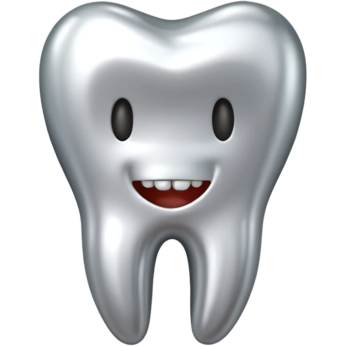 human tooth emoji, smooth chrome ceramic-metal texture, clean medical luxury aesthetic, isolated on white emoji