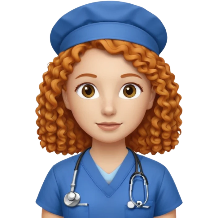 a ginger curly hair vet woman with blue scrub 

 emoji