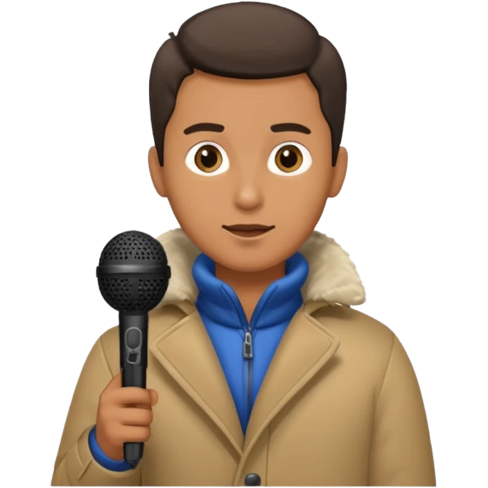 man with winter clothes holding microphone emoji