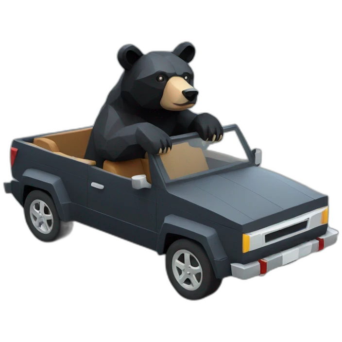 Lowpoly black bear in car emoji