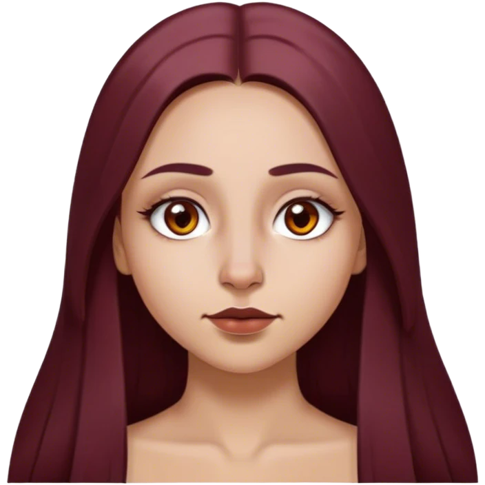 emoji of girl with maroon dark long hair in a middle part with straight nose hazel eyes medium perfect eye brows with  a nose ring silver on the right nostril  emoji