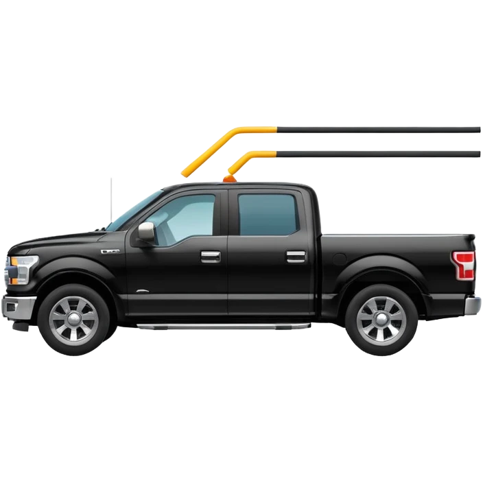 A simple emoji-style icon of a black F150 pickup truck driving on a road with motion lines behind it, viewed from the side, shiny black color with chrome details, minimal flat design, vibrant colors, transparent background emoji