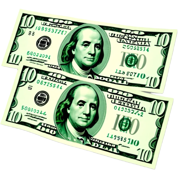 3D realistic US 100 dollar bill sticker, slight perspective, centered, clean cutout, transparent background, no text, no watermark emoji