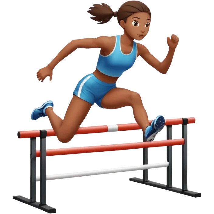 Hurdler girl going over hurdle facing forward over a hurdle emoji