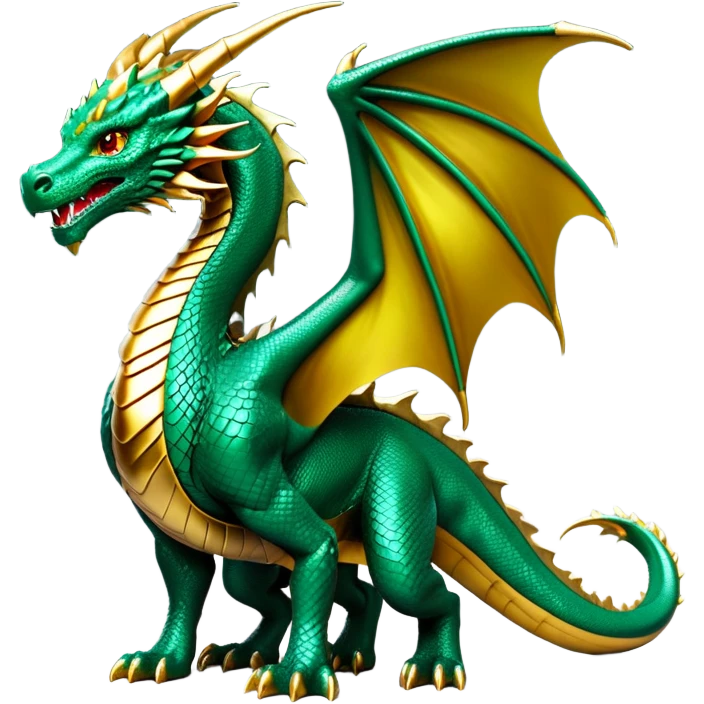 cinematic-noble-dragon-full body-emoji,-poised-and-majestic,-with-a-sinuous,-elongated-build-and-shimmering,-scale-covered-skin-in-hues-of-emerald-and-gold,-piercing,-fiery-eyes,-simplified-yet-sharp-and-sophisticated-features,-highly-detailed, zoomed out showing the serpentine body emoji