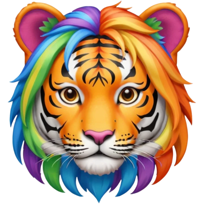 tiger with rainbow wigs emoji