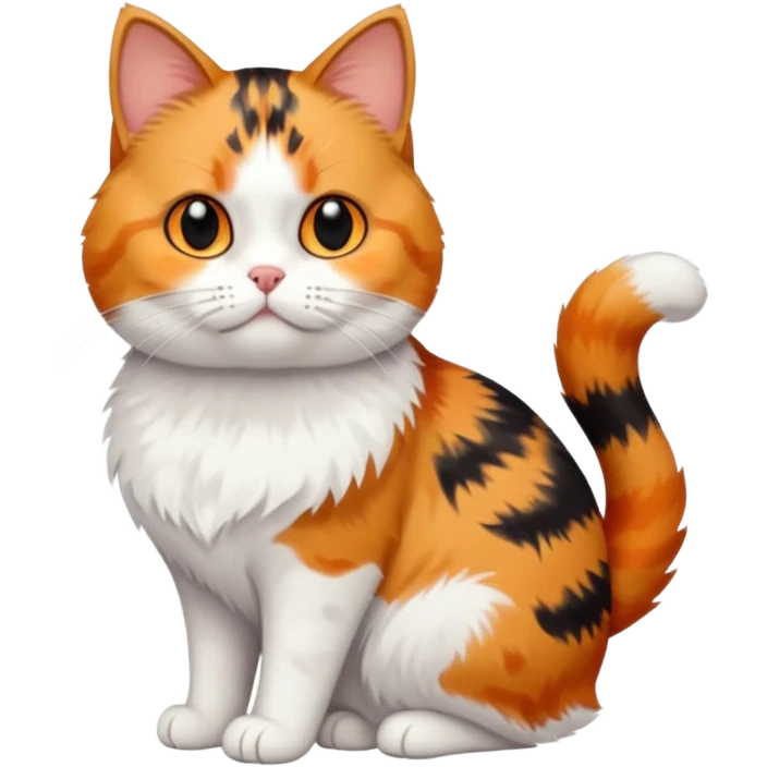 full body calico tabby + white cat with small head and short but chubby body emoji