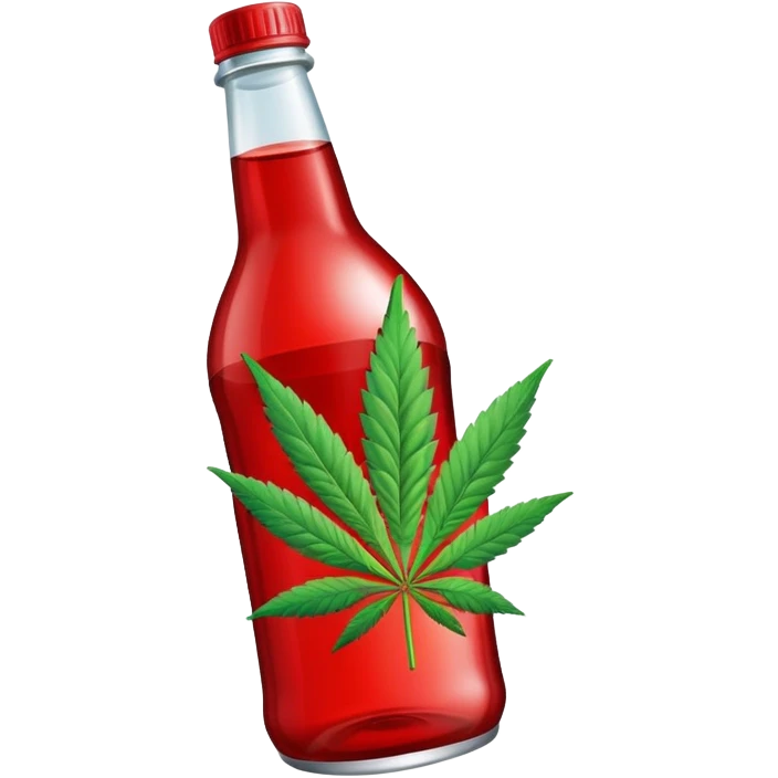 Red curved soda bottle with a cannabis leaf emoji