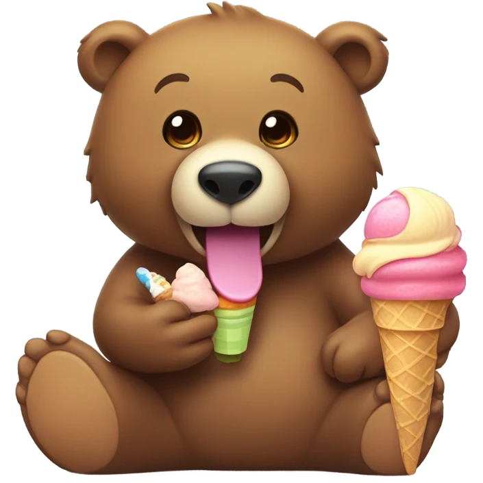 Brown bear eating ice cream with duck emoji