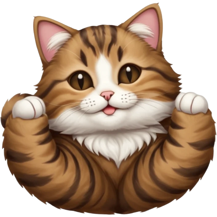 dark brown tabby and white cat in funny positions upside down with eyes closed emoji