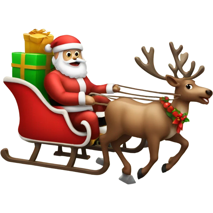 Reindeer pulling a sleigh by Santa emoji