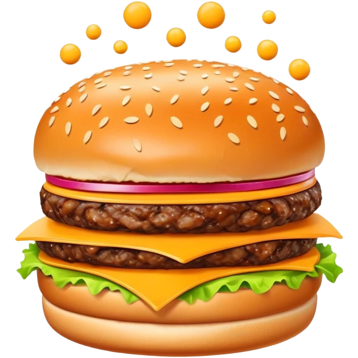 burger with electrons orbiting around it, atom structure emoji