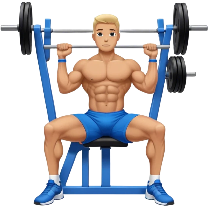 side-view bodybuilder in blue shorts seated weighted calf-raise machine on his tip toes emoji