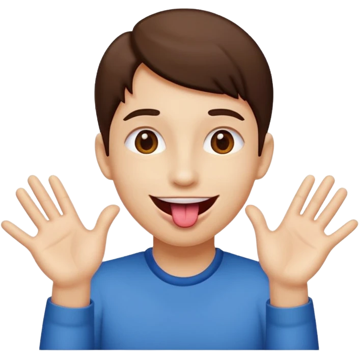A face with tongue out smiling hands on the side emoji