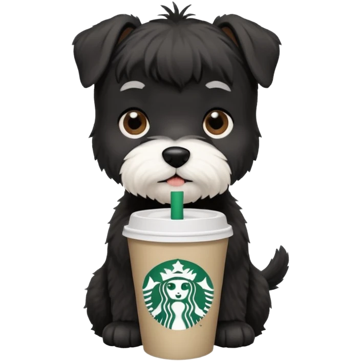 Black schnauzer with a Starbucks cup emoji