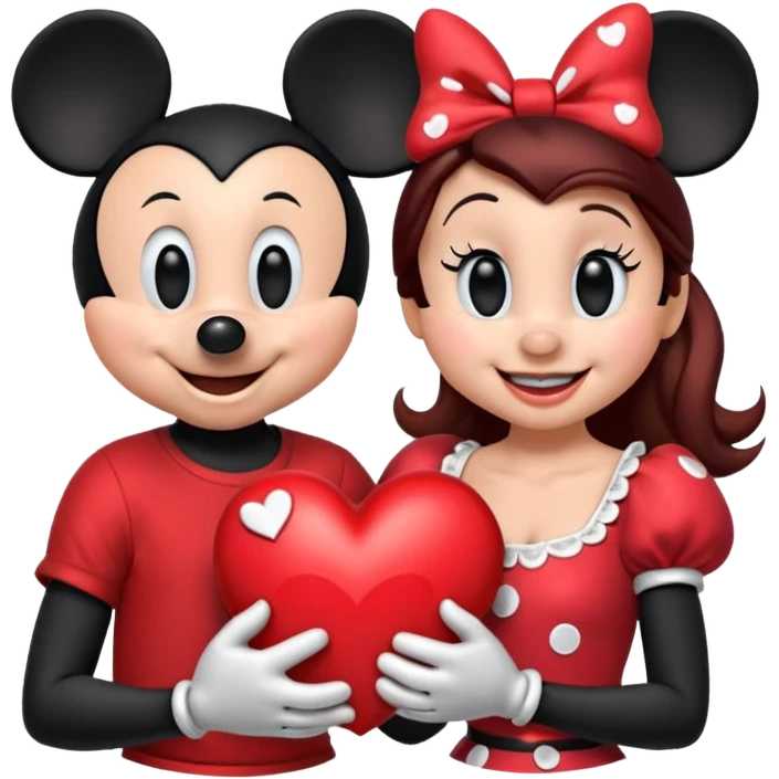 Mickey Mouse and Minnie Mouse with a heart  emoji