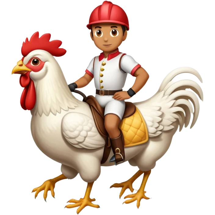 Man riding a chicken as if he were a jockey on a horse emoji