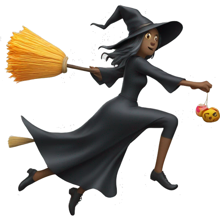 Flying witch on broom throwing candy emoji