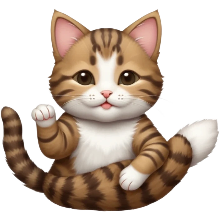 dark brown tabby and white kitten in funny positions upside down with eyes closed emoji