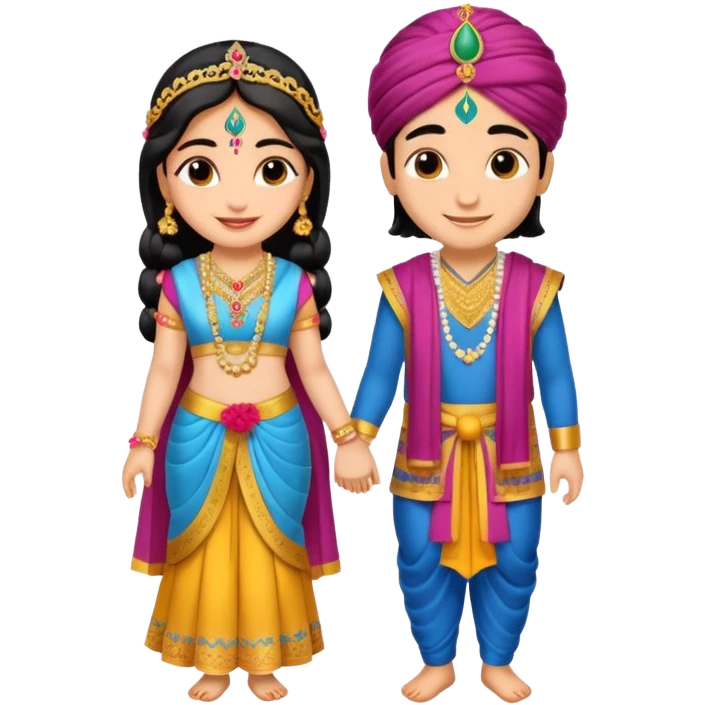 Krishna and Radha cute standing together with fuet emoji