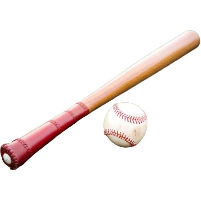 A baseball bat, ball, and glove placed on the grass of a baseball field, with the diamond and base lines clearly visible in the background. The scene captures the essence of the sport, with the equipment ready for action on the neatly marked field. emoji