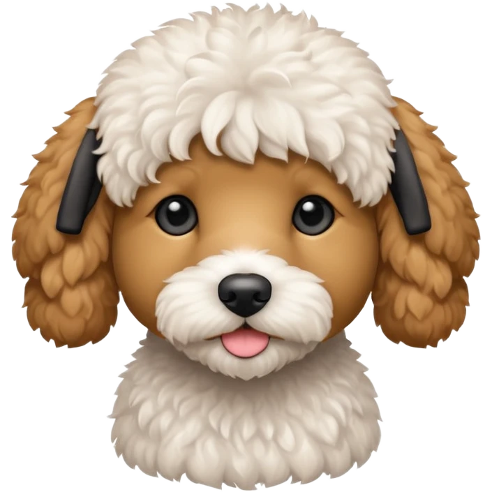 Can you make me an emoji of a very white mini goldendoodle no brown in his fur that looks at more poodle with black eyes? emoji