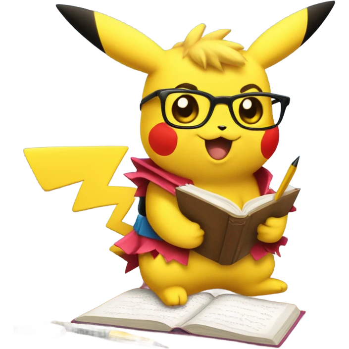Pikachu in a tutu writing a book "Pillock!" emoji