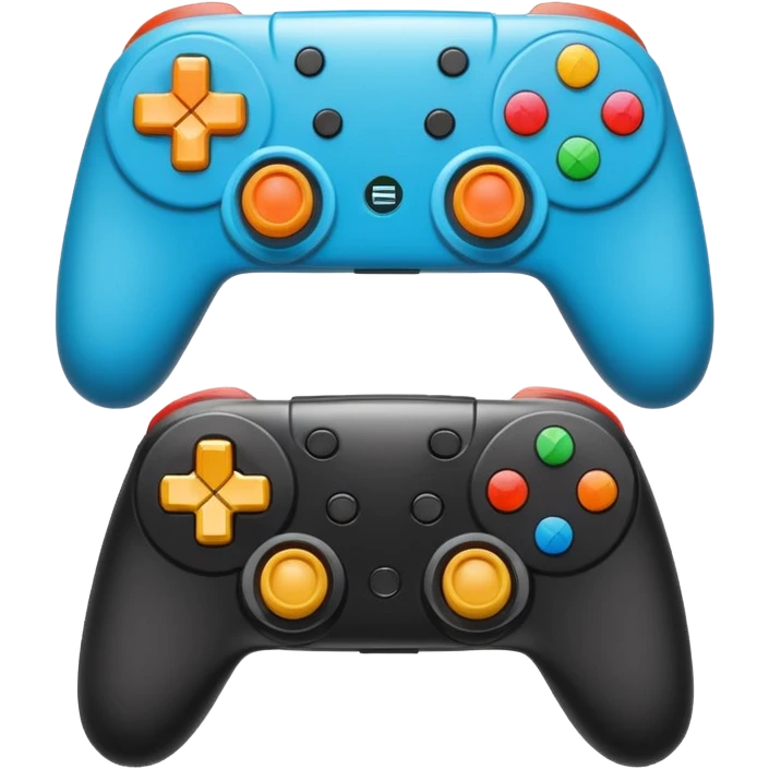 Create a modern, high-quality emoji featuring two gaming controllers to represent multiplayer gaming. keep it side by side and rotate the sides in opp direction and cartoon style  emoji
