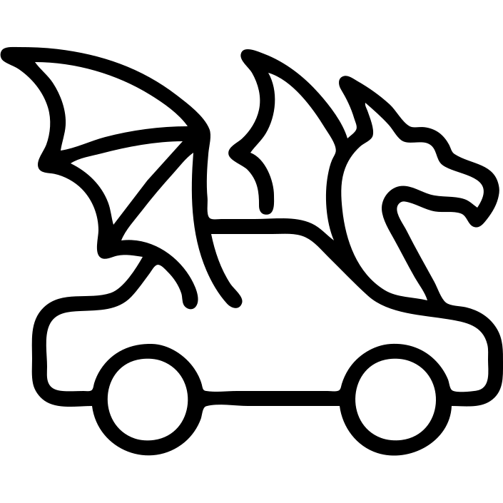 outlined icon of a car with dragon wings or tail emoji
